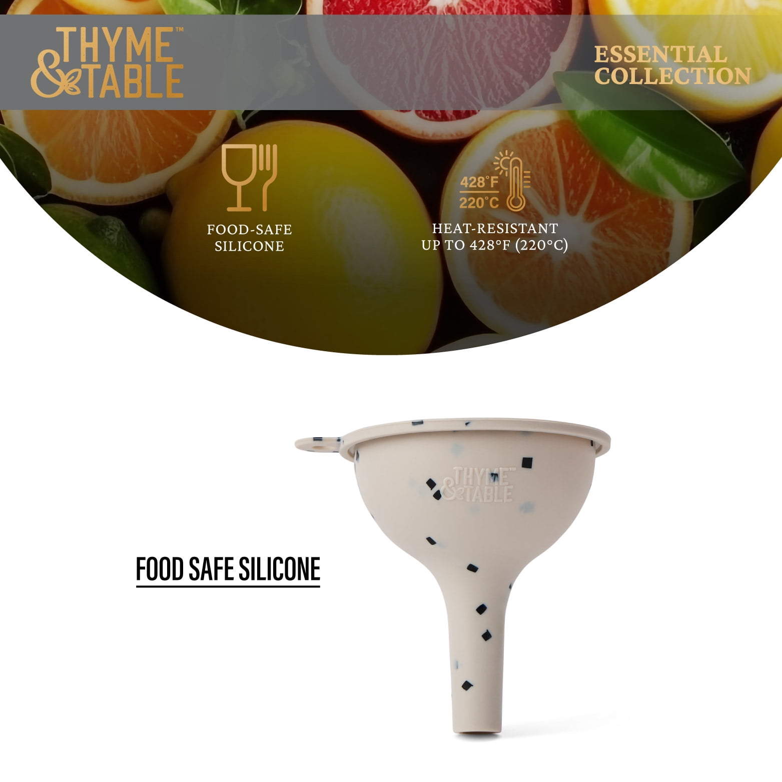 Thyme & Table Mini Silicone Funnel, Cream and Black Dots