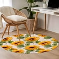 thumbnail image 5 of Retro Sunflowers Round Living Room Rugs 3.3 ft, Yellow Flowers Old Newspaper Background Washable Area Rug with Non-Slip Sturdy Edge Binding Round Front Door Mat Floor Carpet for Entryway, 5 of 9