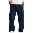 thumbnail image 4 of HAOTAGS Cargo Pants for Men, Elastic Waist Casual Solid Color Straight-Leg Pants Navy S, 4 of 9