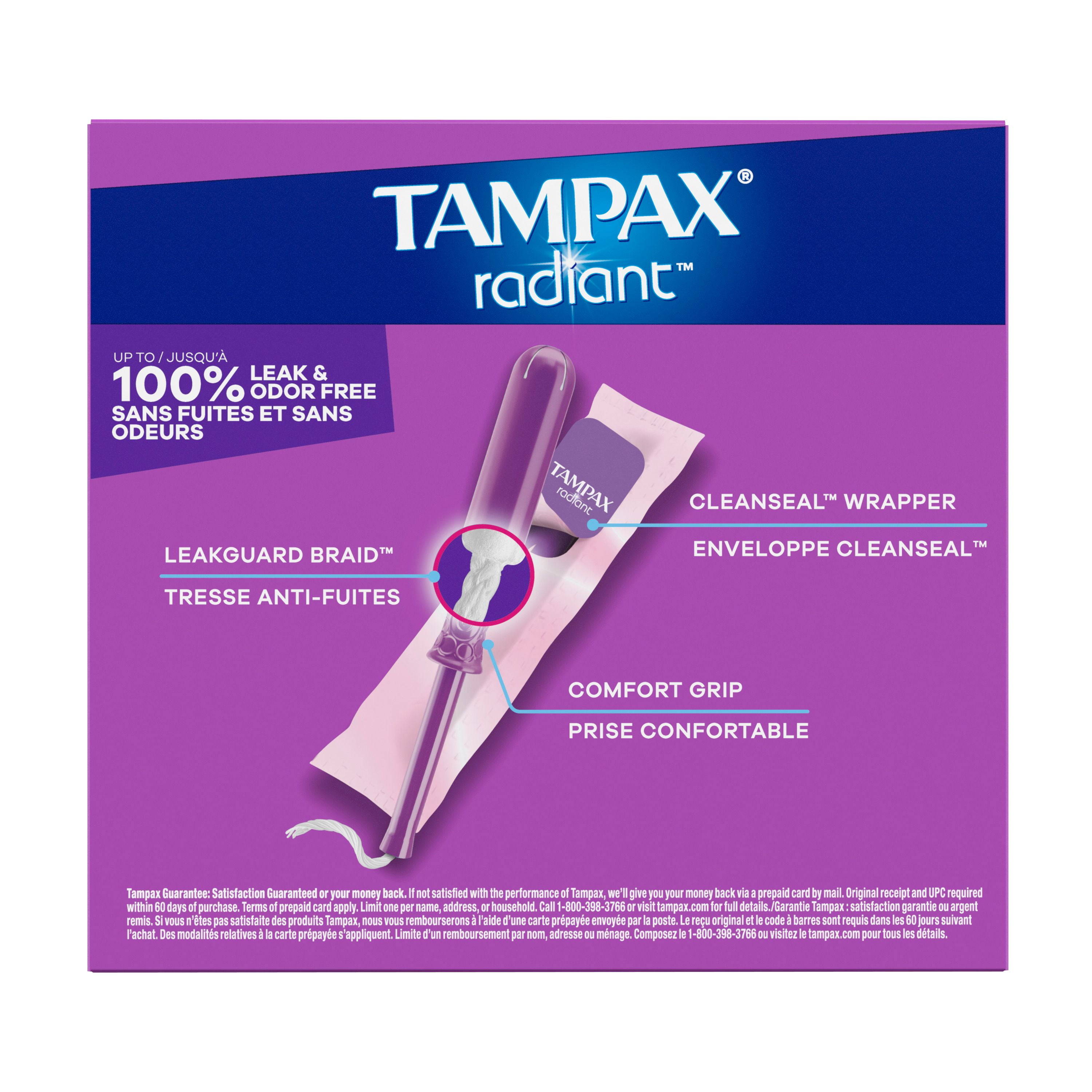 Tampax Radiant Tampons with LeakGuard Braid, Super Absorbency, Unscented, 28 Count