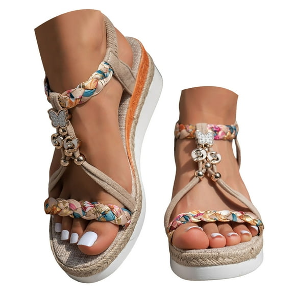 Dakaela Wedge Sandals for Women Wide Width Casual Platform Bohemian Summer Dressy Shoes with Ankle Strap