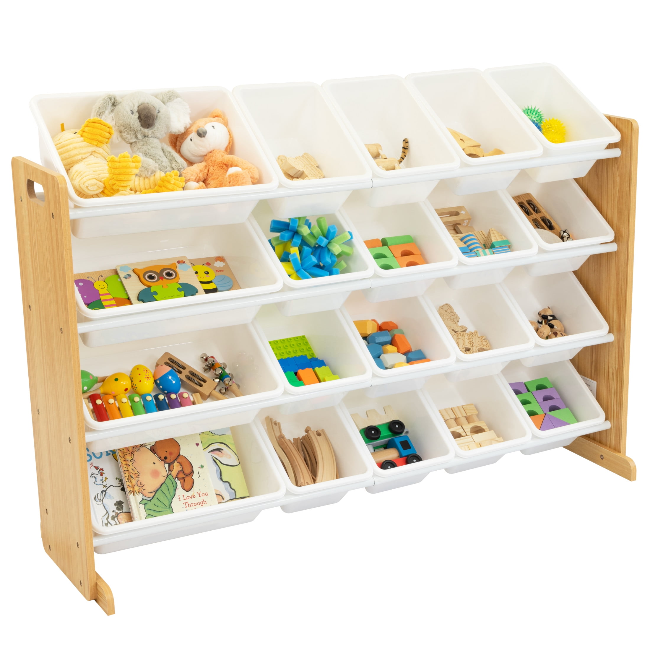 Humble Crew  XL  Kids Toy Storage Organizer with 20 Plastic Storage Bins, Natural/White