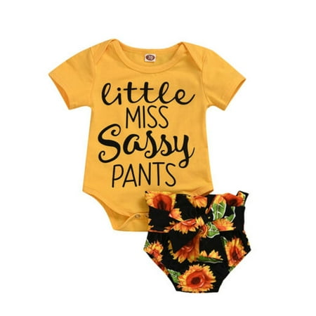 

Canrulo Summer Infant Baby Girls Clothes Sassy T-shirt Tops+Sunflower Shorts Pants Outfits Yellow 12-18 Months