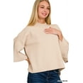 thumbnail image 4 of Zenana Women's Elegant Relaxed Fit Bell Sleeve Cropped Irregular Hem Light Sweater, 4 of 4