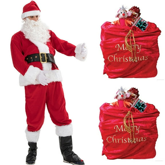 Santa Bag 35" x 29.5" Large Stretchy Velour Sack, Red, Green and Snowflake Design, 1 Bags Pack