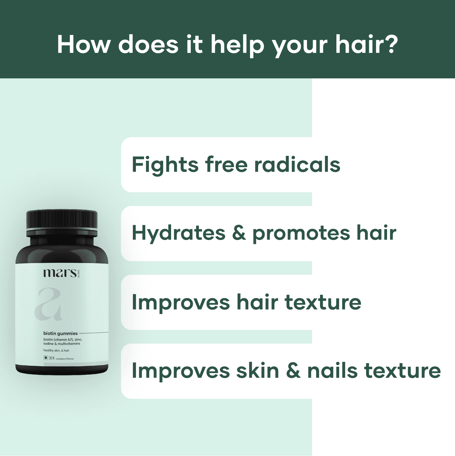mars by GHC Biotin Gummies - Promote Strong, Healthy Hair (60 Gummies)