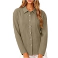thumbnail image 6 of VBVC Women's Cotton-Linen Collared Tunic Top , Ladies' Long Sleeve Button Down Blouse , Loose Fit Pleated Shirts For Women,Khaki,S-2XL, 6 of 10