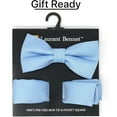 thumbnail image 6 of Laurant Bennet Mens Banded Bow Tie and Pocket Square Set | Solid Color | Pre Tied Classic Formal Bowties - Baby Blue, 6 of 7