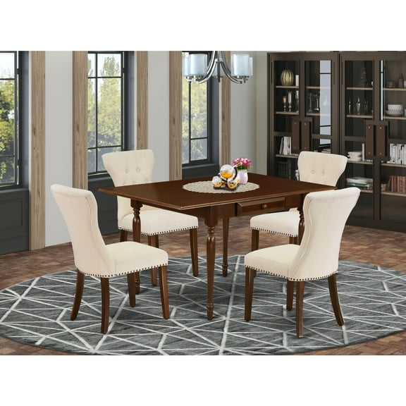 5-Piece Dining Set - Parsons Chairs & Drop Leaf Table - Hardwood Frame - Elegant Design