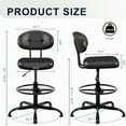 thumbnail image 2 of Armless Drafting Chair, Tall Office Chair no Wheels with Footrest Ring for Standing Desk, Small Faux Leather Executive Vanity Chair with Adjustable Height for Bar Counter Desk Black, 2 of 11