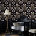 thumbnail image 4 of Baroque Peel and Stick Wallpaper Navy Baroque Floral Fabric Luxurious Gold vintage Wall Mural 17.7in x 9.8ft Self Adhesive Removable Wall Paper Renter Friendly Wallpaper for Bedroom Livingroom Men, 4 of 8