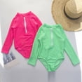 thumbnail image 5 of BOOMNY Toddler Baby Girls One Peice Swimsuits Long Sleeve Rash Guard for Kids Solid Color Lightweight Summer Vacation Beach Swimwear, 5 of 6