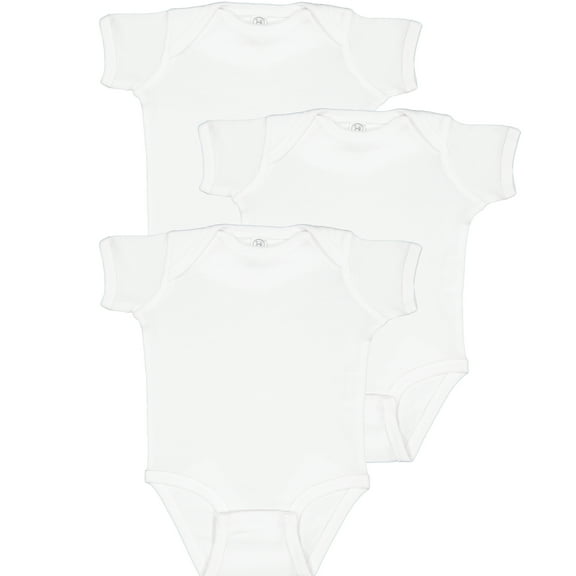 RABBIT SKINS Baby Bodysuit Girl & Boy | Newborn 0-3 Months to 24 Month Toddler 3-Pack Bulk Set, Snap Easy Closure, Basic White, Newborn