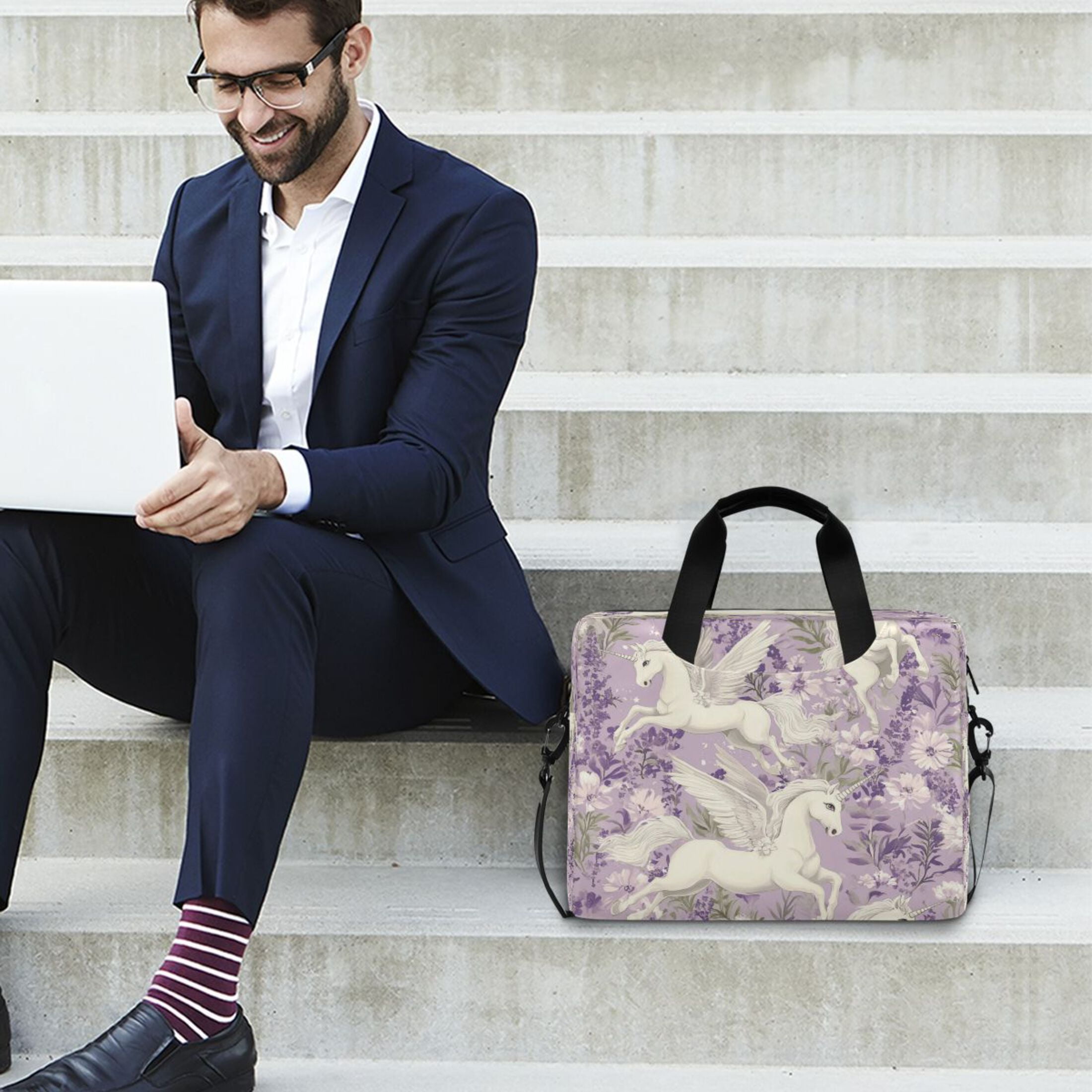 16" Laptop Tote Bag Laptop Sleeve Case Computer Briefcase for Work & Travel White Unicorns and Pegasi