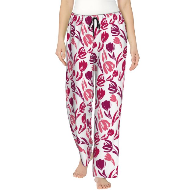 Fotbe Tulips Flowers Pantalones de Pijama para Mujer, Pantalones de Dormir, Pantalones Pj con Cordón y Bolsillos-3X-Large