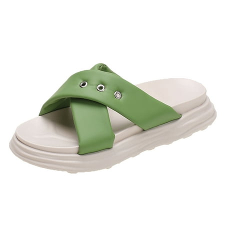 OJSFQUFP Sandals Women Dressy Summer Women Slippers Fashion Fashion Solid Color Simple Comfortable Flat Bottom Thick Bottom Non Slip Casual Shoes Slip On Slippers Green 38