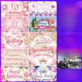 thumbnail image 1 of Fondo de cumpleaños de tela con tema de niña rosa, decoración para fiesta de cumpleaños, fondo con bandera, diseño de bandera, 1 of 3