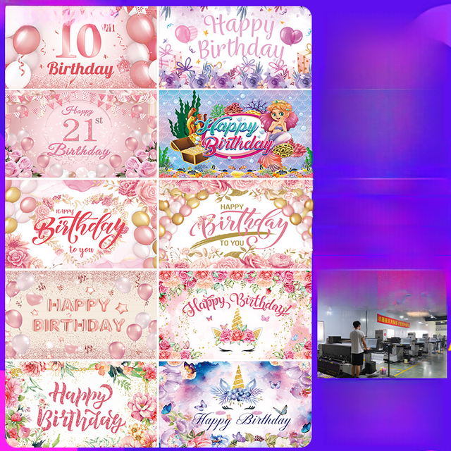Fondo de cumpleaños de tela con tema de niña rosa, decoración para fiesta de cumpleaños, fondo con bandera, diseño de bandera