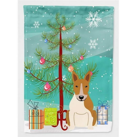 Caroline's Treasures BB4260CHF Merry Christmas Tree Bull Terrier Red White Flag Canvas House Size , Large, multicolor