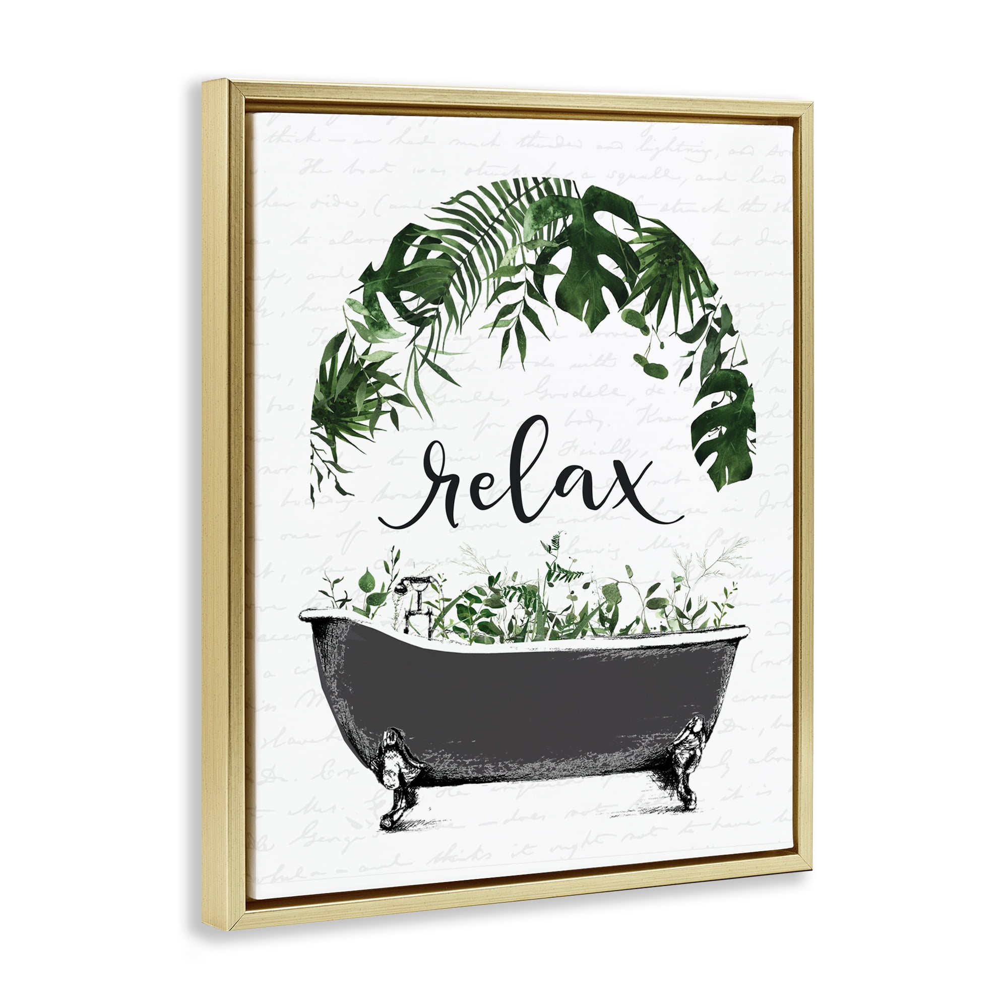 Tropical Bath Relax Gold Framed Floater Canvas Wall Art, design by Lettered and Lined