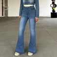 thumbnail image 2 of QURATI Women's High Waisted Flare Jeans | Retro Stretchy Bell Bottom Denim Pants Womens Bottoms Light Blue XL, 2 of 9