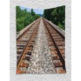 thumbnail image 1 of Train Track Tapestry, Creative Photo of 2 Parallel Railroad Tracks Vanishing Point on Horizon Trees, Wall Hanging for Bedroom Living Room Dorm Decor, 60W X 80L Inches, Multicolor, by Ambesonne, 1 of 2