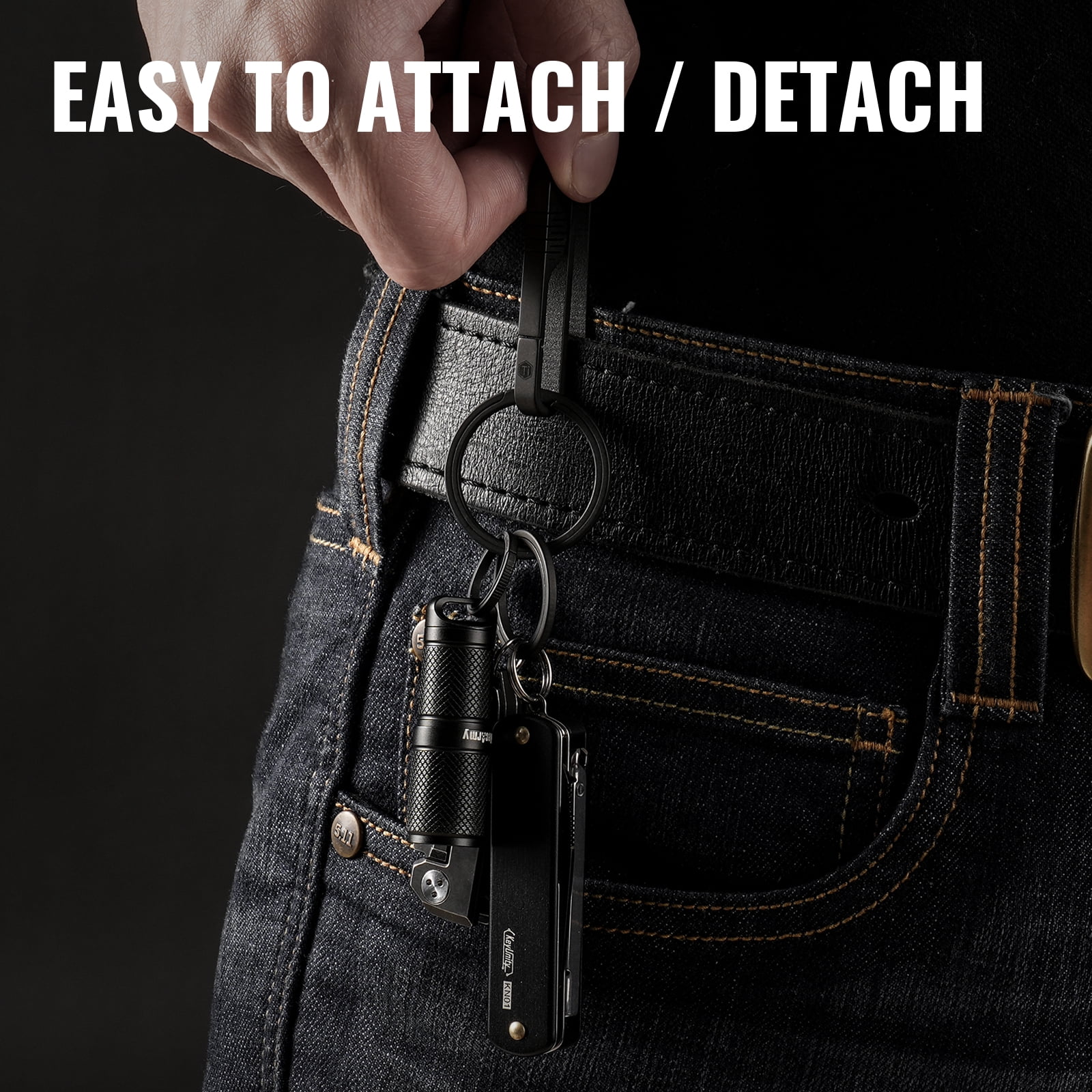 Key Unity KM03 Titanium Keychain Clip Belt Loop Key Holder with Removable Key Ring for Duty Belt (PVD Black)