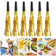 thumbnail image 2 of 6Pcs Party Horn Noisemakers with Tassels - Gold Metallic Fringed Blowouts for Events and Gatherings - Plastic & Foil Design, Durable Horn for Blowouts Party New Year Celebration(Gold,6.7x0.4"), 2 of 9