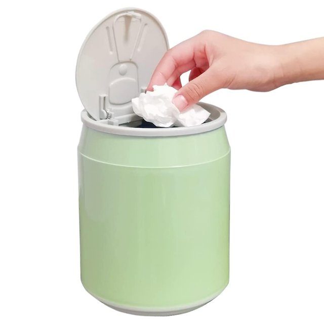 Bote De Basura De Mesa Pequeño, Mini Bote De Basura De Escritorio Bote De Basura De Mesa De Cocina Portátil con Tapa con Botón, para Tocador, Dormitorio, Encimera (Verde
