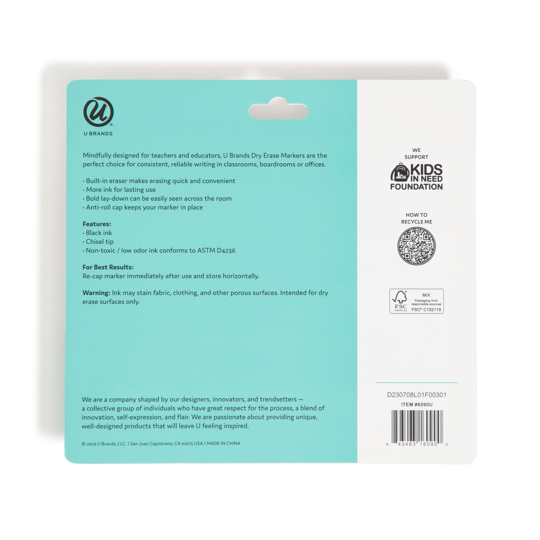 U Brands Dry Erase Markers, 5 Count, Black, Low-Odor, Chisel (5 mm) Tip