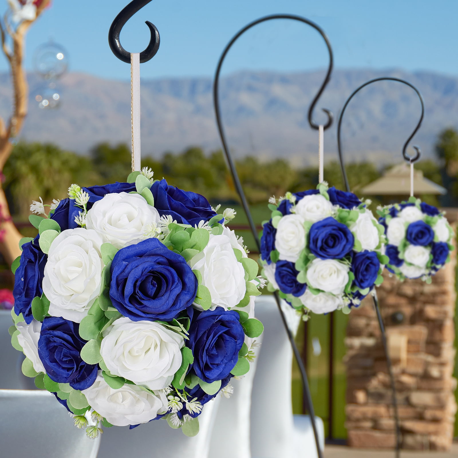 Flower Balls Wedding Silk Roses Centerpieces 6pcs Flowers Kissing Ball Decor Artificial Floral Bouquet for Table Arrangement Event Birthday Party 10.6x5.5 inch
