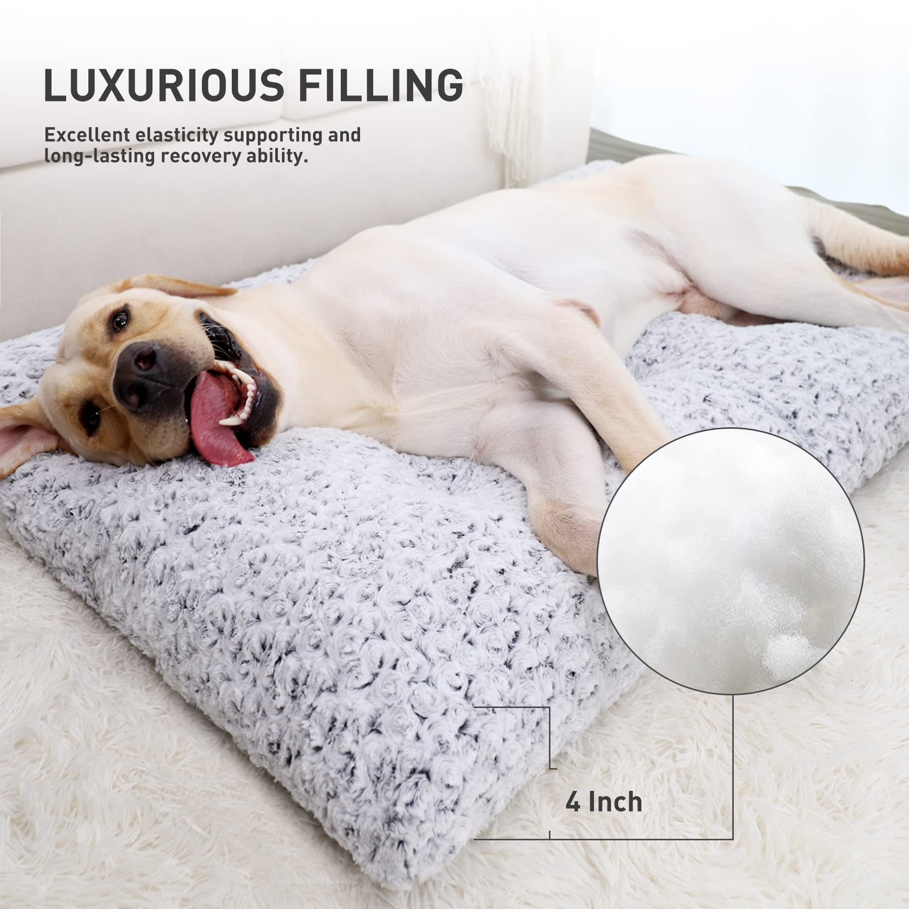 LosFong Washable Dog Bed Deluxe Plush Dog Crate Beds Comfy Kennel Pad Anti-Slip Pet Sleeping Mat for Large, Jumbo, Medium, Small Dogs Breeds, 35" x 23", Gray