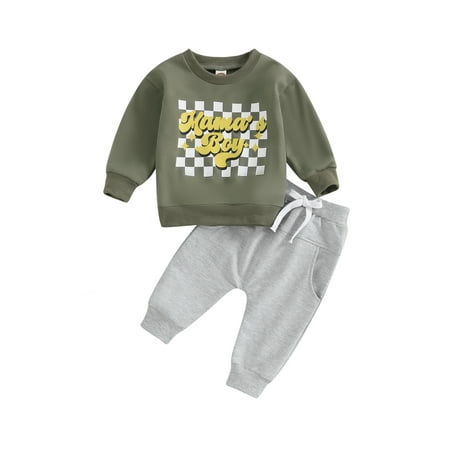 

GXFC Baby Boys Fall Tracksuit Outfits Set Clothes 6M 1T 2T 3T Infant Boys Long Sleeve Letter Print Sweatshirt and Elastic Waistband Sweatpants 2 Piece Casual Autumn Clothing for Toddler Boys