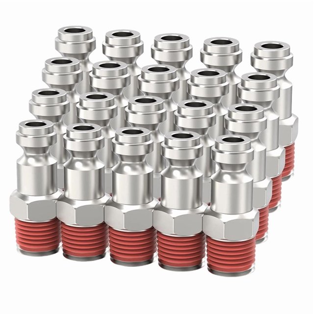 Tapón de Aire Tipo T para Automóviles, Conectores Neumáticos Macho NPT de 1/4", Accesorios para Compresores de Aire (Paquete de 20)