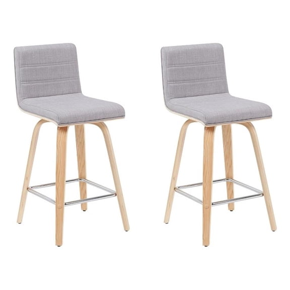 Vienna Counter Height Swivel Bar Stool with Grey Seat & Oak Wood Frame- Set of 2