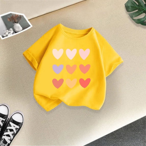 Bobifish Big Boys Girls T-Shirts Summer Love Heart Style Short Sleeve Basic Tops Daily Outdoor Streetwear Soft Casual T Shirts,Sizes 8-9Y