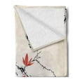 thumbnail image 2 of Japanese Soft Flannel Fleece Blanket, Cherry Blossom Sakura Tree Branches Romantic Spring Themed Watercolor Picture, Cozy Plush for Indoor and Outdoor Use, 50" x 60", Black and Coral, by Ambesonne, 2 of 5
