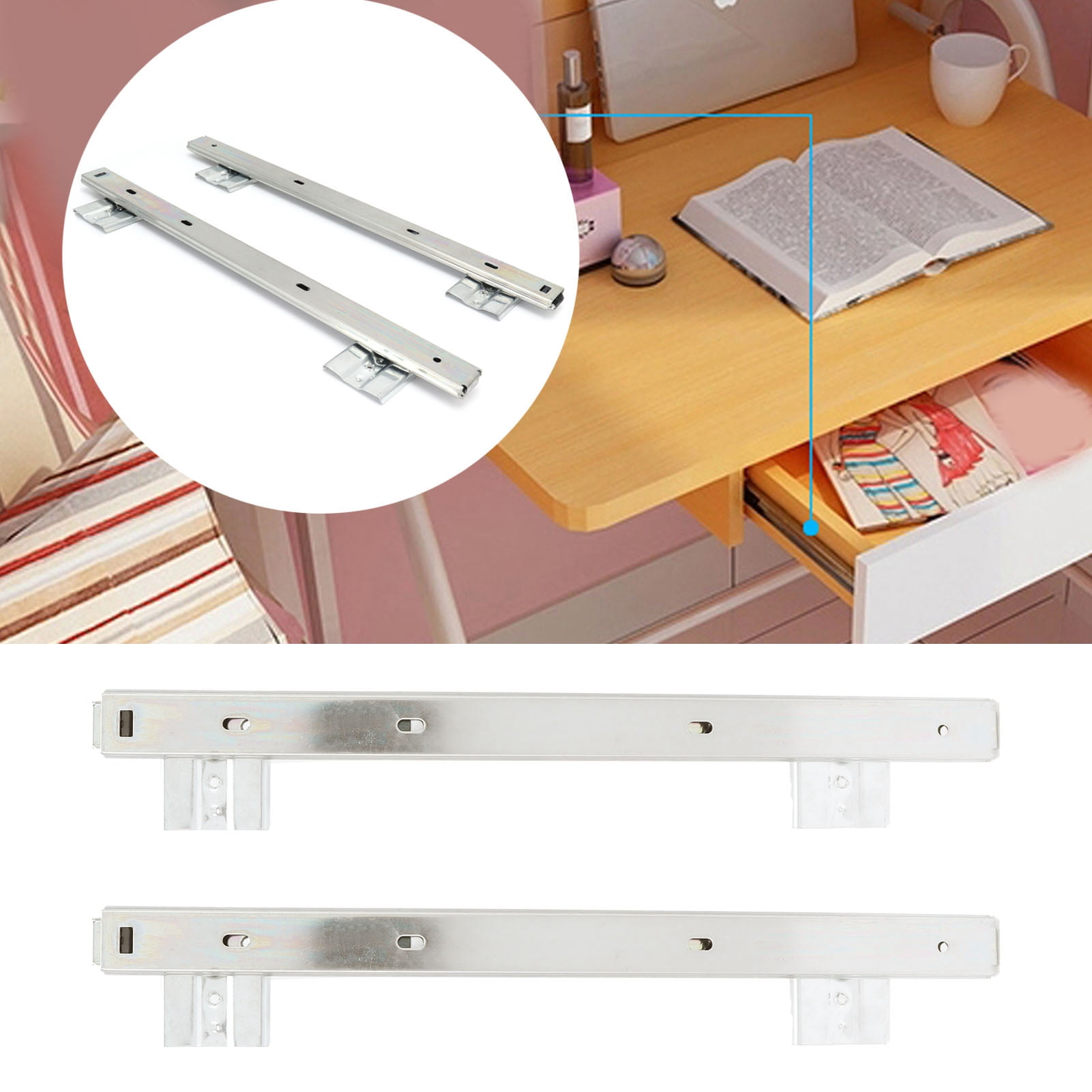 Drawer Rail Keyboard Slide,2Pcs//Set Keyboard Slide Kit Computer Desk Drawer Tray Track Rail Accessory Black