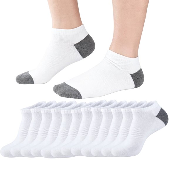 White Ankle Socks 12 Pairs Mens Cushioned Low Cut Socks with Soft Breathable Cotton Blend Moisture Wicking Athletic Socks for Everyday Wear