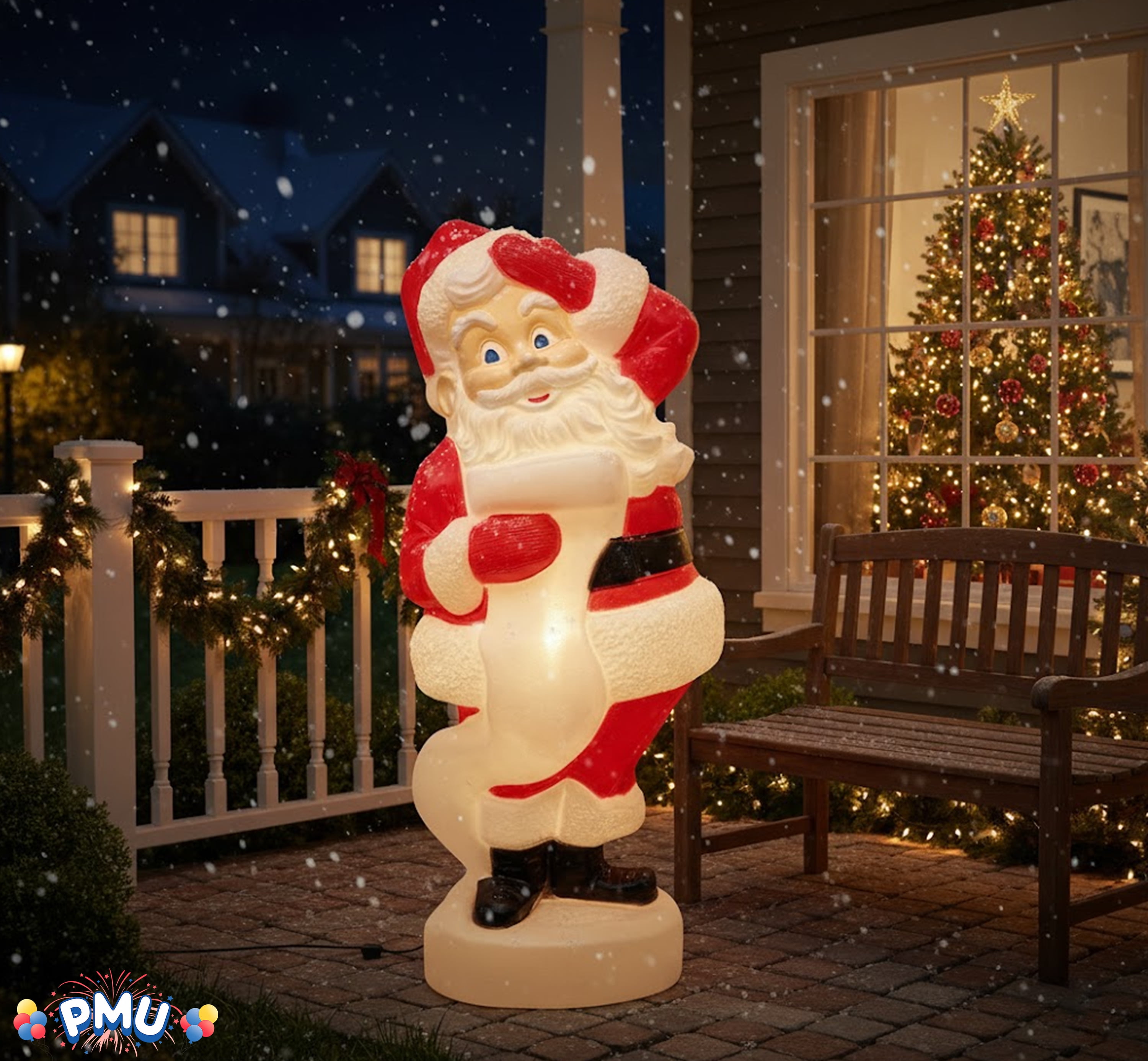 PMU Christmas Light-Up Santa Claus - Large Blow Mold Plastic