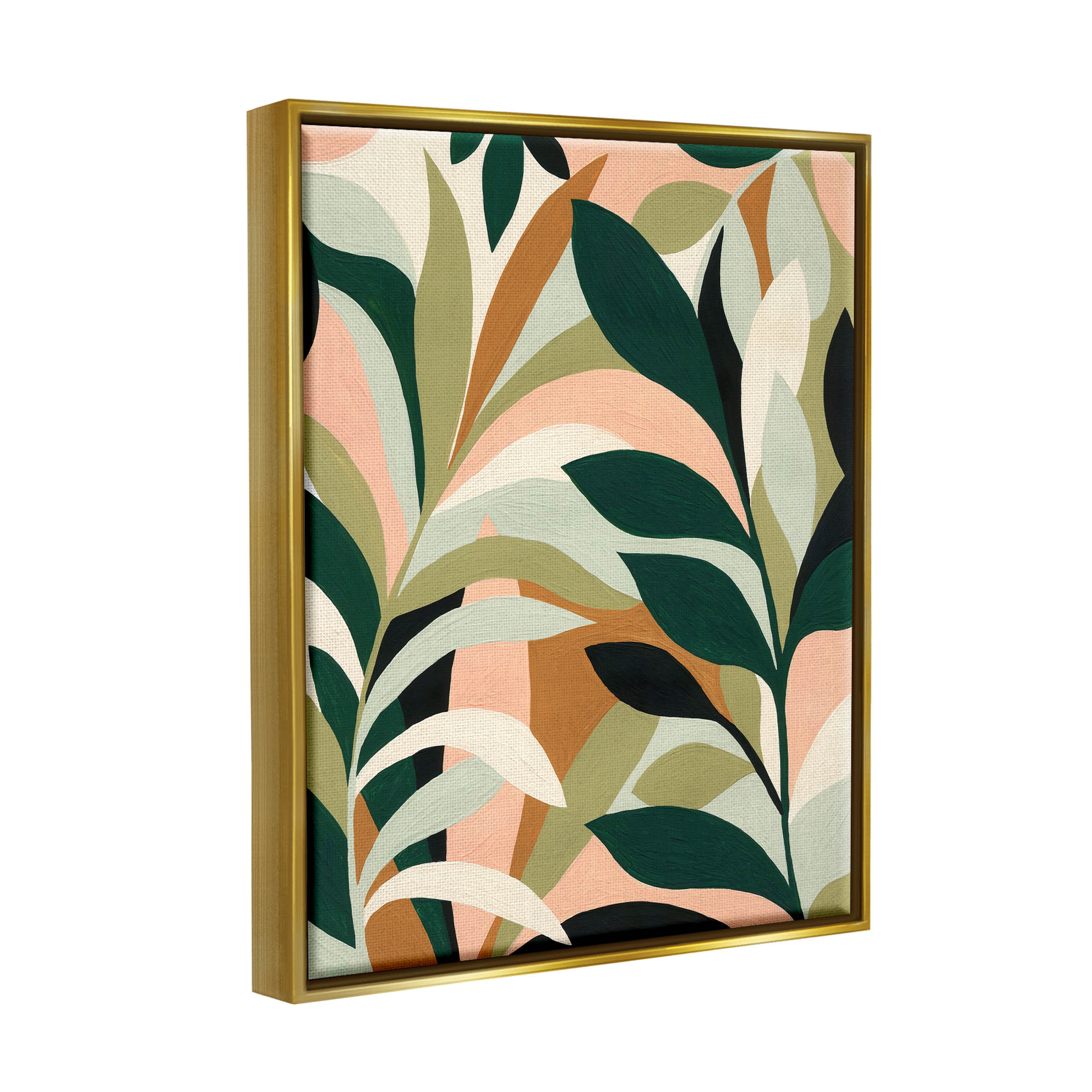 Contemporary Layered Leaves Botanical & Floral Graphic Art Metallic Gold Framed Art Print Wall Art
