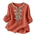 thumbnail image 5 of Vintage Boho Embroidered T Shirts for Women 2026 Summer Casual Elbow Sleeve Cotton Linen V Neck Lightweight Tee Shirt, 5 of 5