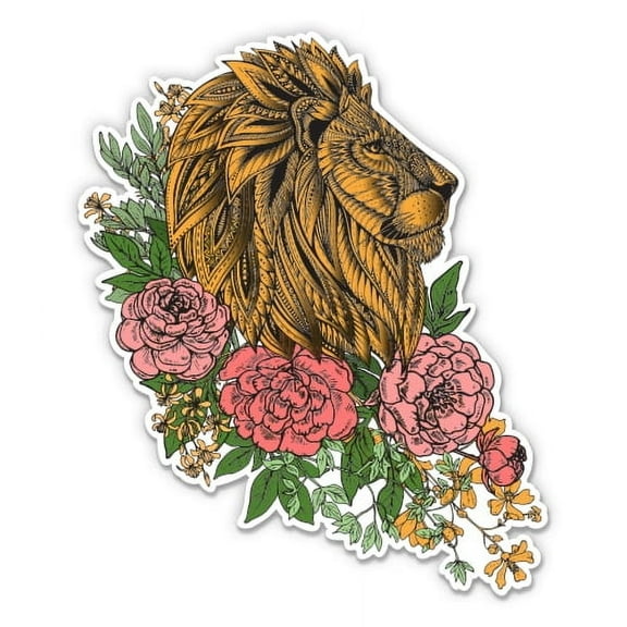 Floral Lion - 3" Vinyl Sticker - For Car Laptop Water Bottle Phone - Waterproof Decal