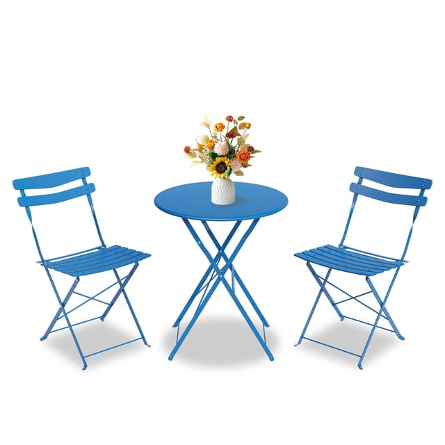 QinaQin Patio Bistro Set with Foldable Table and 2 Chairs, Powder Coated Metal Frame, 3Pcs