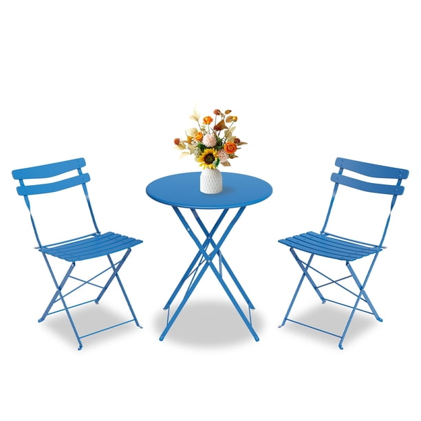 Garvee juego bistró de patio de 3 piezas con mesa plegable y 2 sillas, estructura metálica con recubrimiento, cada silla soporta 150 kg, ideal para balcón o jardín