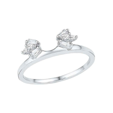 - 14kt White Gold Womens Baguette Diamond Ring Guard Wrap Solitaire Enhancer 1/5 Cttw