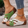 thumbnail image 2 of Womens Platform Sandals Color Block Slip on Slides Buckle Strap Comfortable Cushioned Low Wedge Orthopedic Walking Shoes Green Size 8.5, 2 of 6