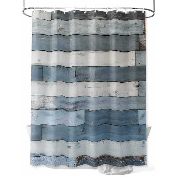 Fsddascl Vintage Blue Farmhouse Shower Curtain Set - 60" x 72" Washable Bathtub Curtain with 12 Hooks, Retro Wooden Country Waterproof Fabric Stall Shower Curtains for Bathroom/Bathtub Décor