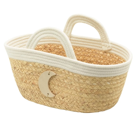 Panier de rangement jacinthe d'eau avec plaque croissant de lune et bordure en corde de coton