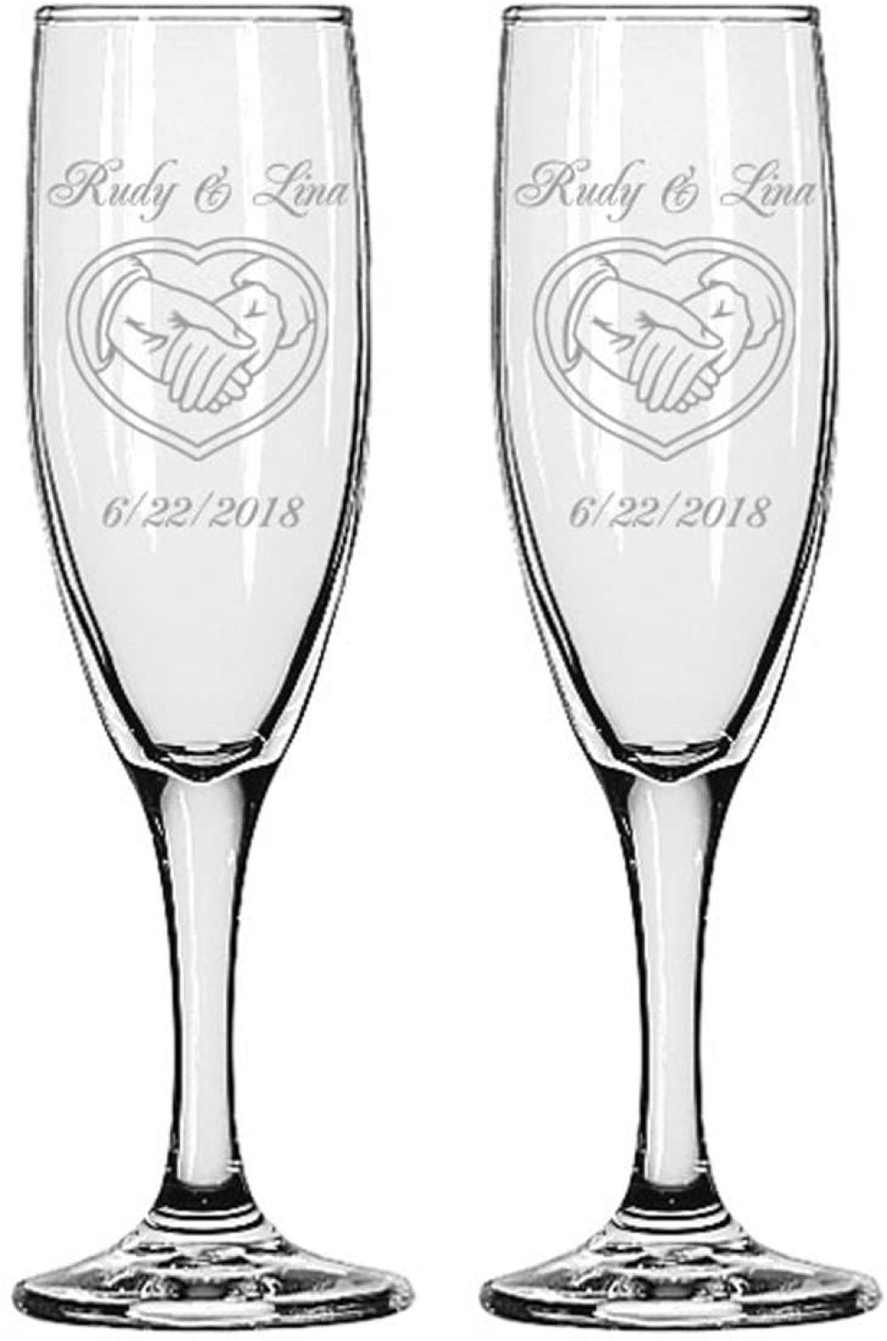 Interlock Heart Gifts Infinity Engraved Wedding Interlock Hearts Champagne Flutes Set of 2 Personalized Toasting Glasses 